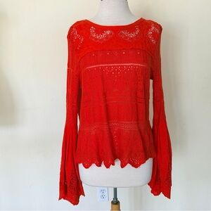 Free People Crochet Top Once Upon a Time Bell Sleeve EUC size S
